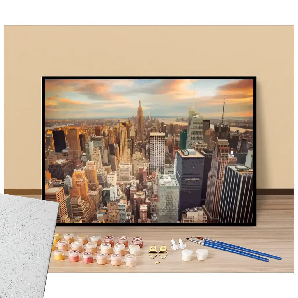 Peinture par numéros vue depuis les grattes-ciel de new-york présentation du contenu