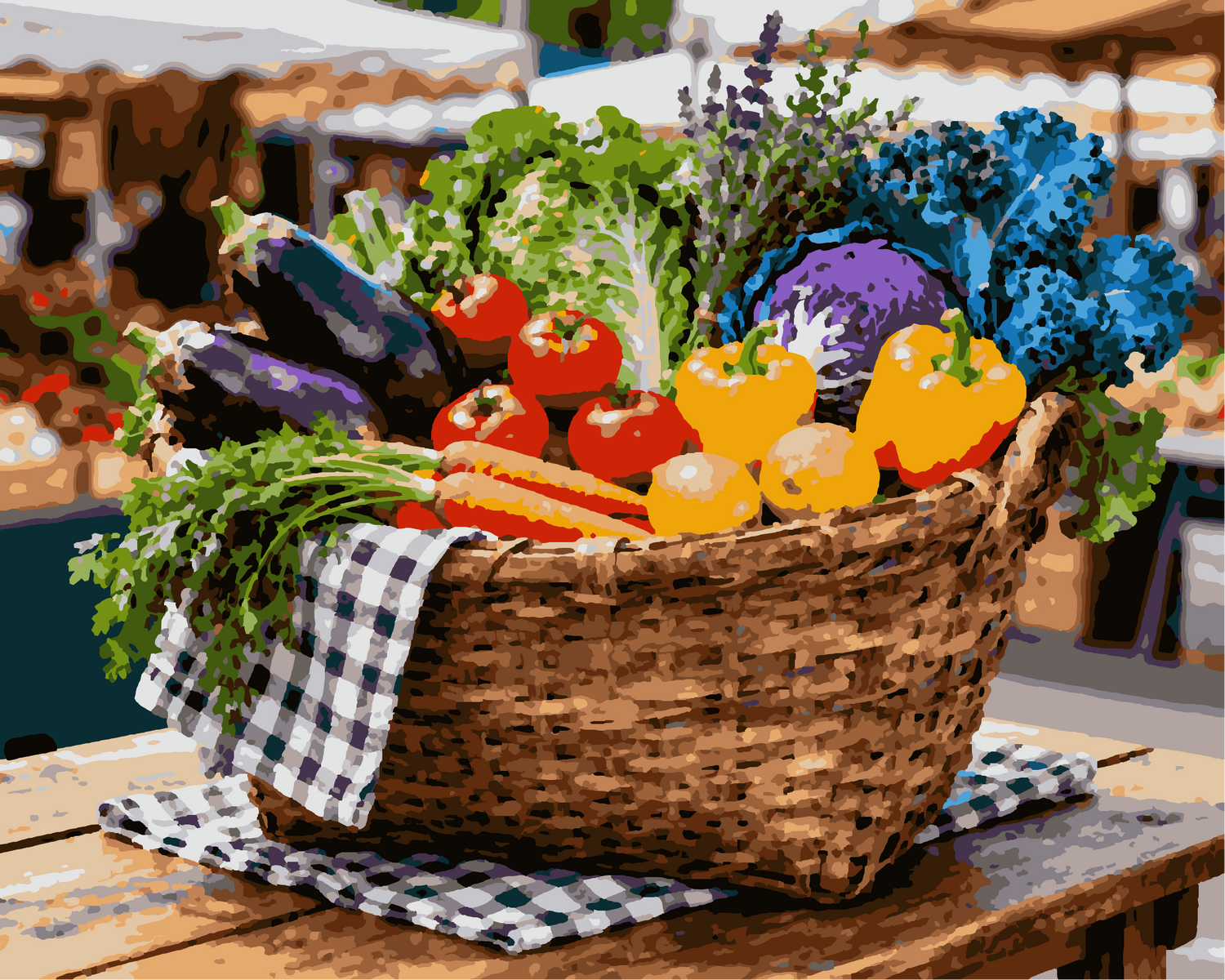 Peinture par numéros panier de fruits et légumes frais 24 couleurs