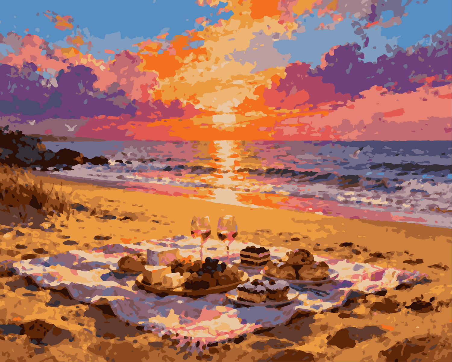 Peinture par numéros pique-nique sur la plage 24 couleurs