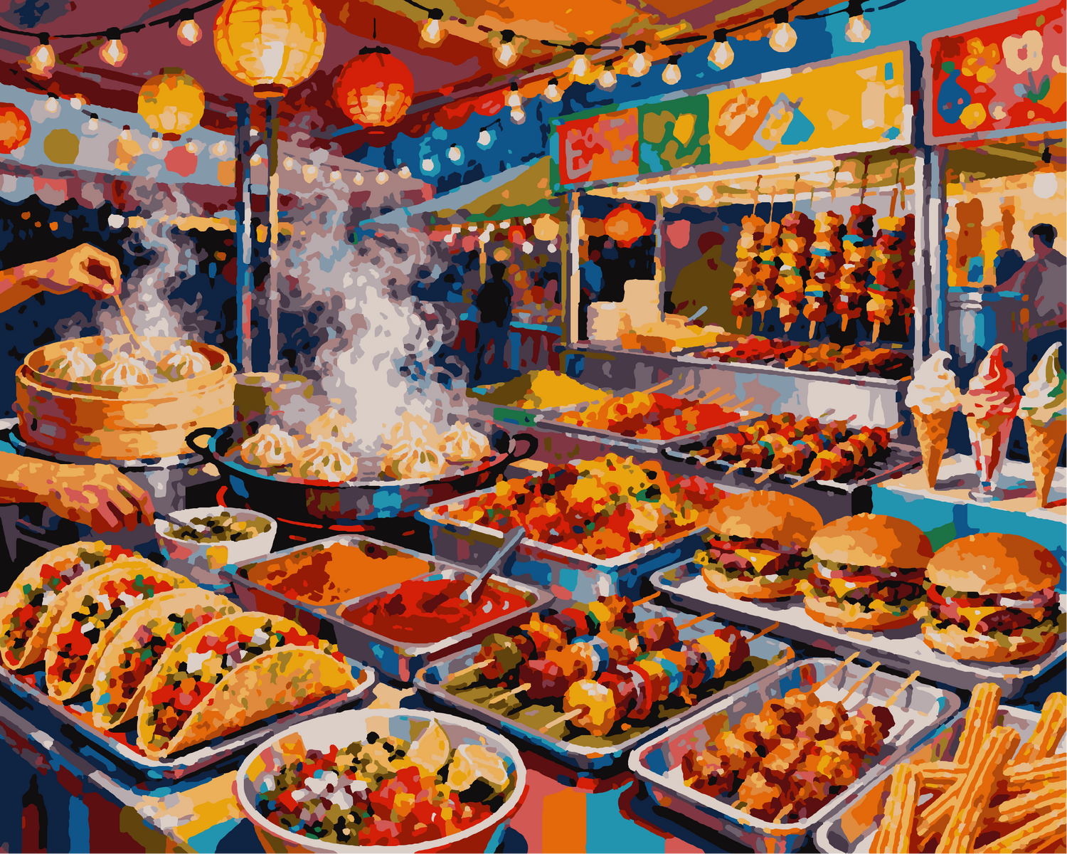 Peinture par numéros street food internationale 24 couleurs