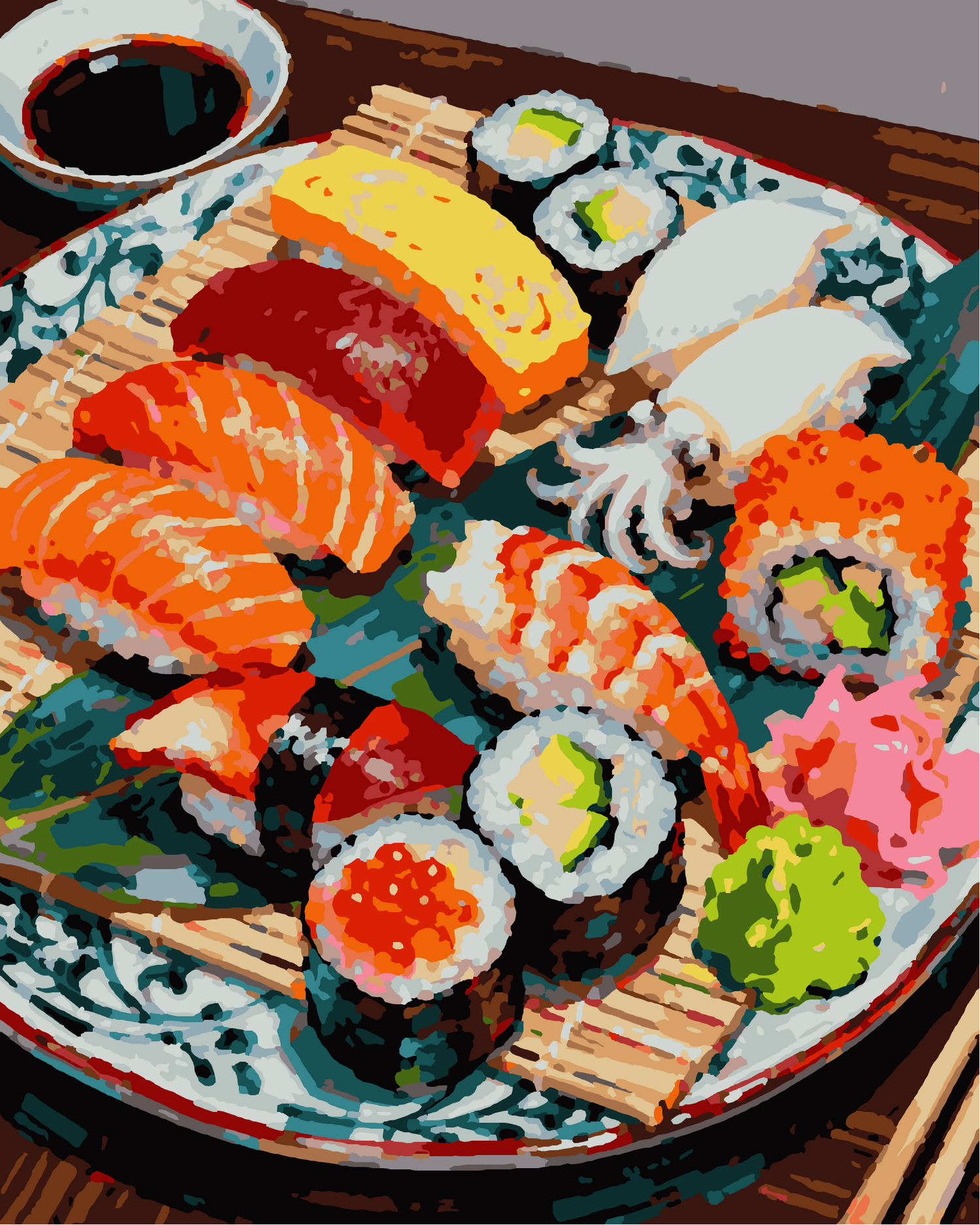 Peinture par numéros plateau de sushis 24 couleurs