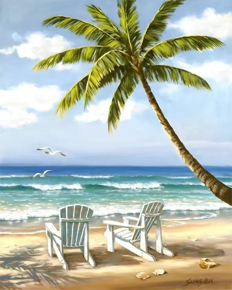 Transats sur une plage tropicale