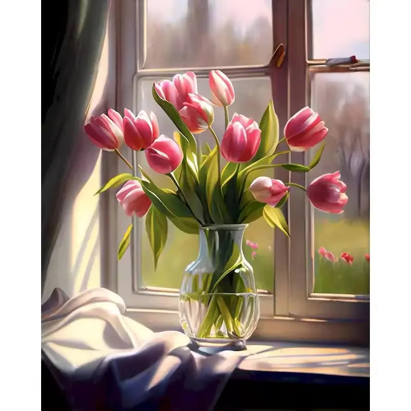 Vase de tulipes roses