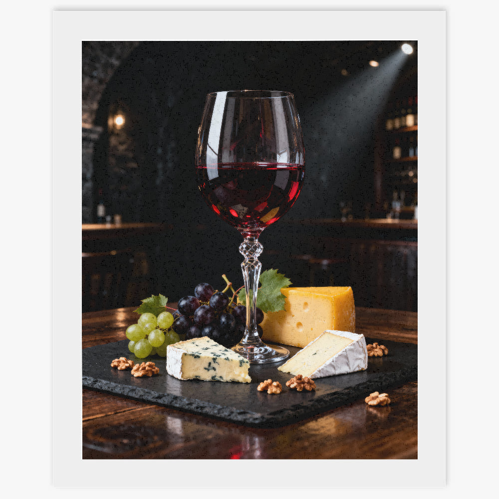 Peinture par numéros verre de vin et fromages - tableau