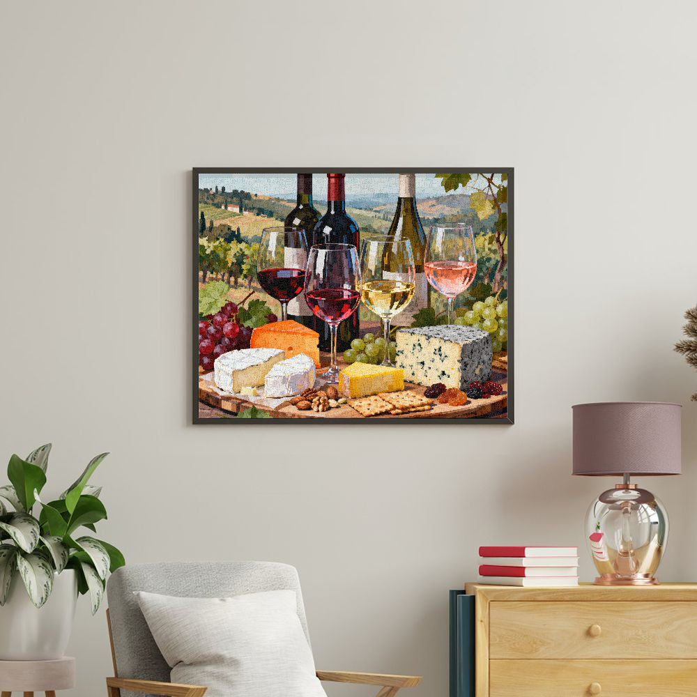 Peinture par numéros verres de vins et fromages - Tableau mural