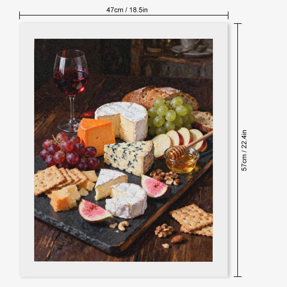 Peinture par numéros verre de vin et plateau de fromages - Dimensions