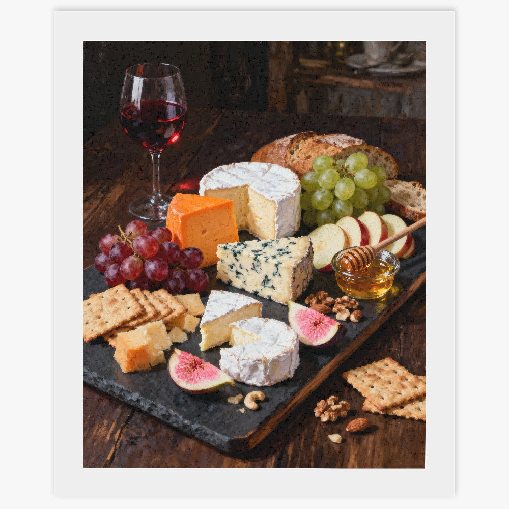 Peinture par numéros verre de vin et plateau de fromages - Tableau