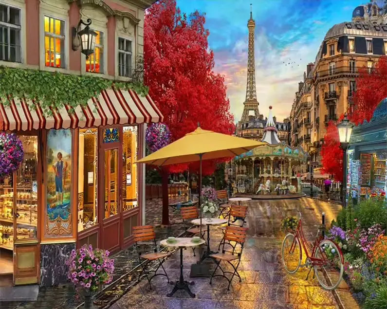 Vue de la Tour Eiffel depuis une rue de Paris